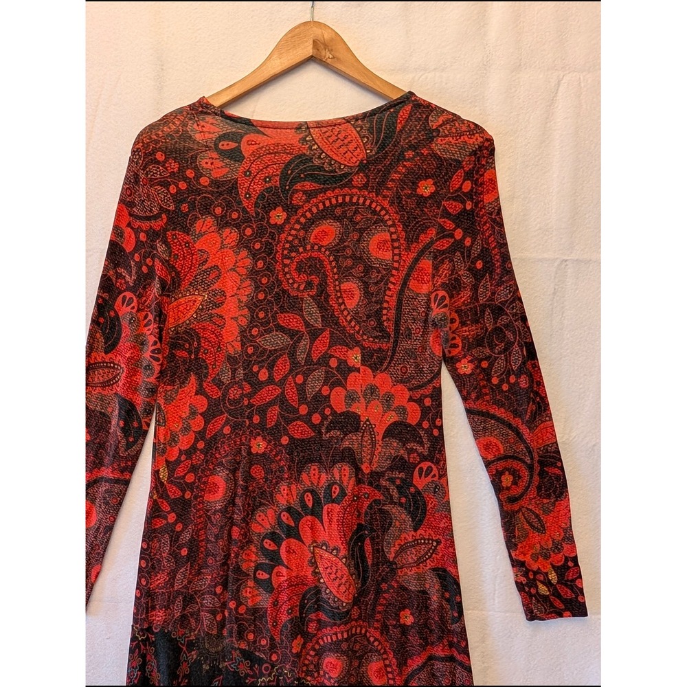 Soft Surroundings Red Black Paisley Floral V-Neck Midi Dress Petite XS 3BN36 - Picture 9 of 12
